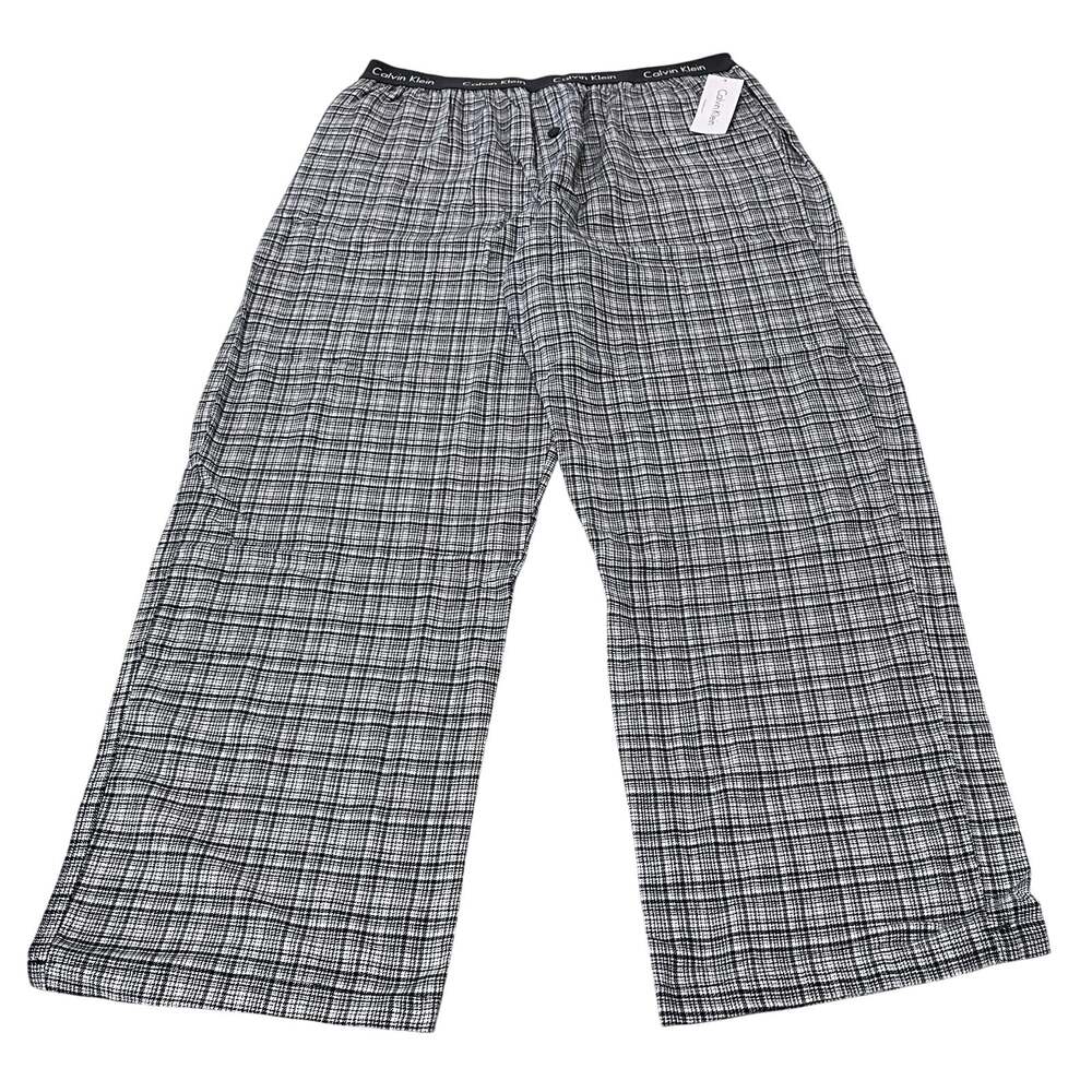 CALVIN KLEIN Mens NWT $40 Black White Plaid Cotton Pajama Pants XL
